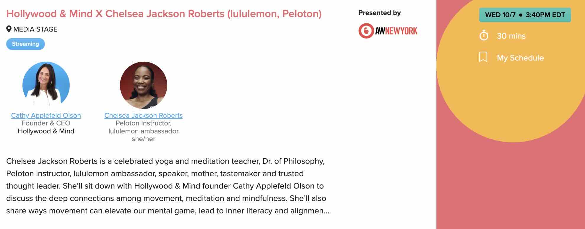 Chelsea Jackson Roberts Advertising Week speaker graphic for the Hollywood & Mind session on October 7