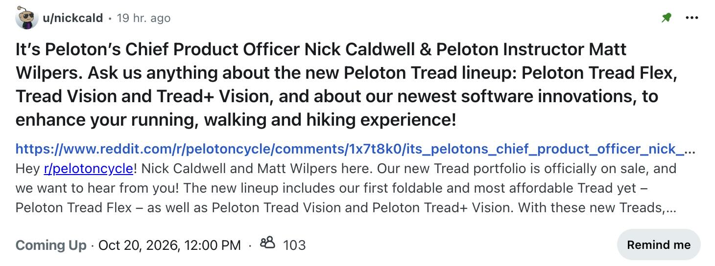 Peloton Tread AMA in Reddit view