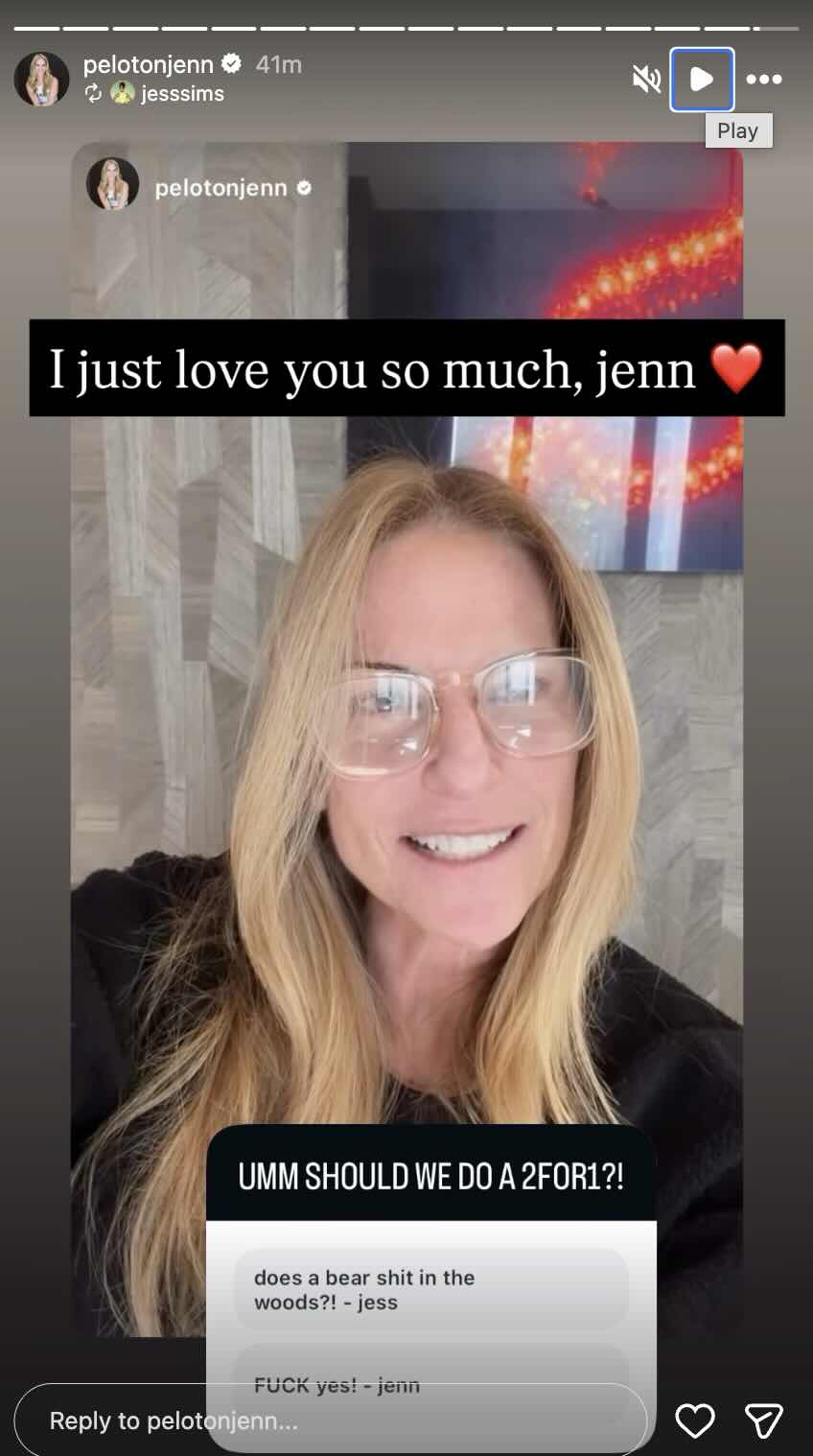 Jess Sims solo cycling class JSS IG appreciation