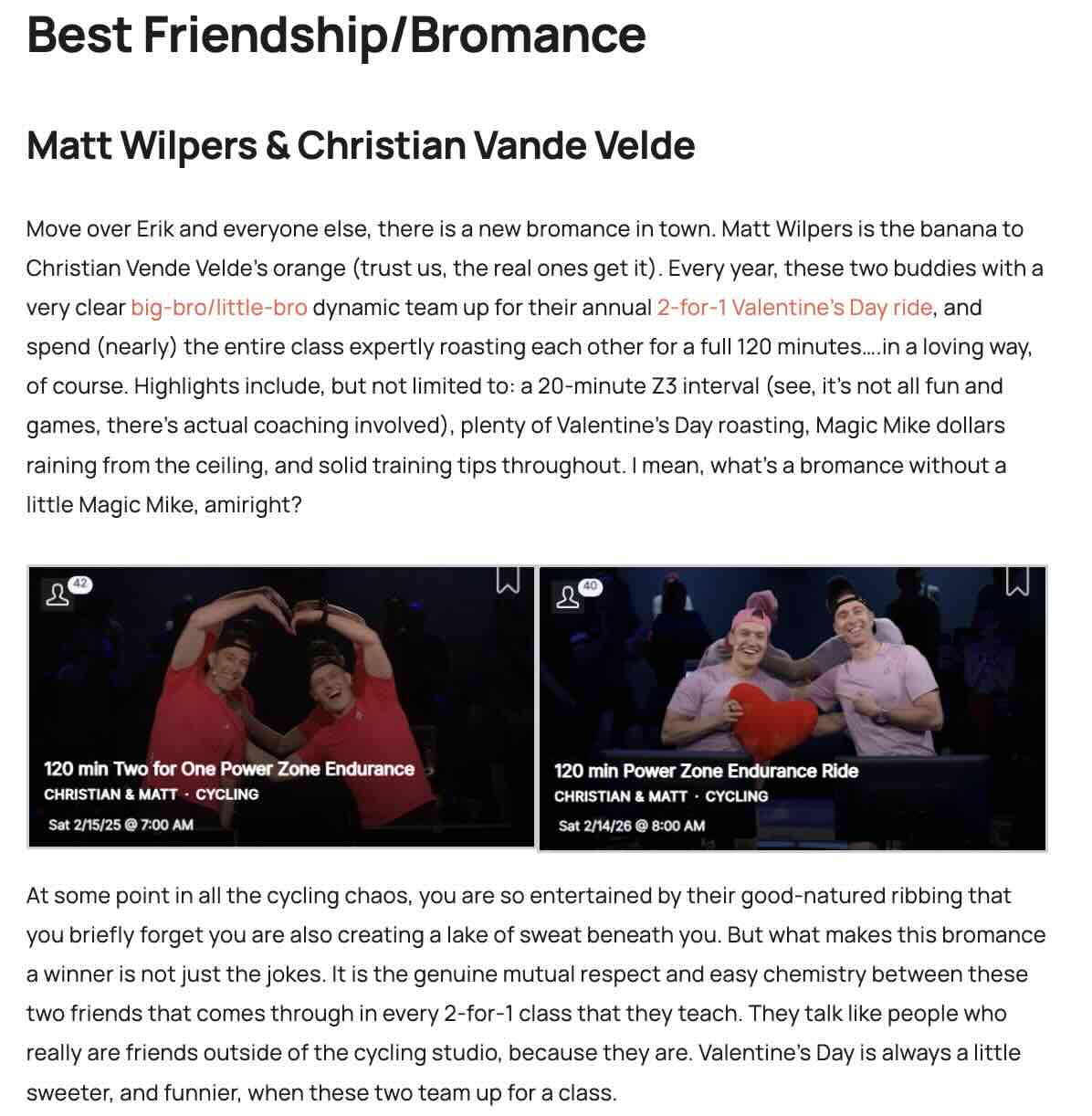 Matt Wilpers 10 year peloversary ride with CVV his pal and our pick for best bromance 2026