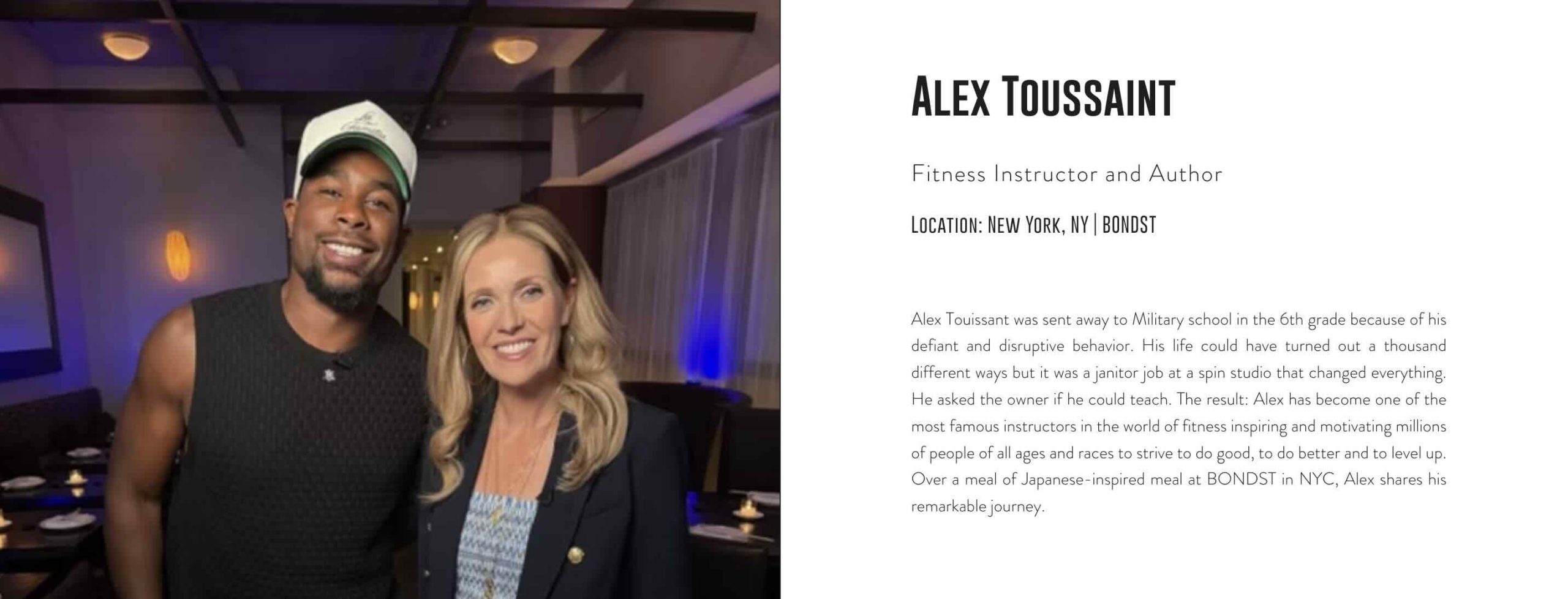 Alex Toussaint To Dine For episode scene with Alex and host Kate Sullivan at a BondST table