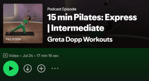 Peloton on Spotify 15 min Pilates Greta Dopp