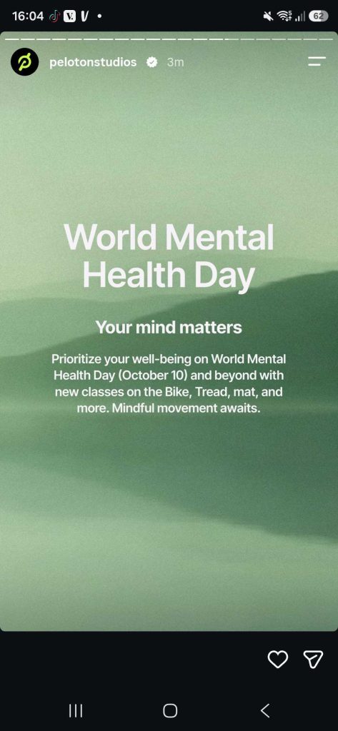 Peloton World Mental Health Day 2026 announcement reading Your mind matters