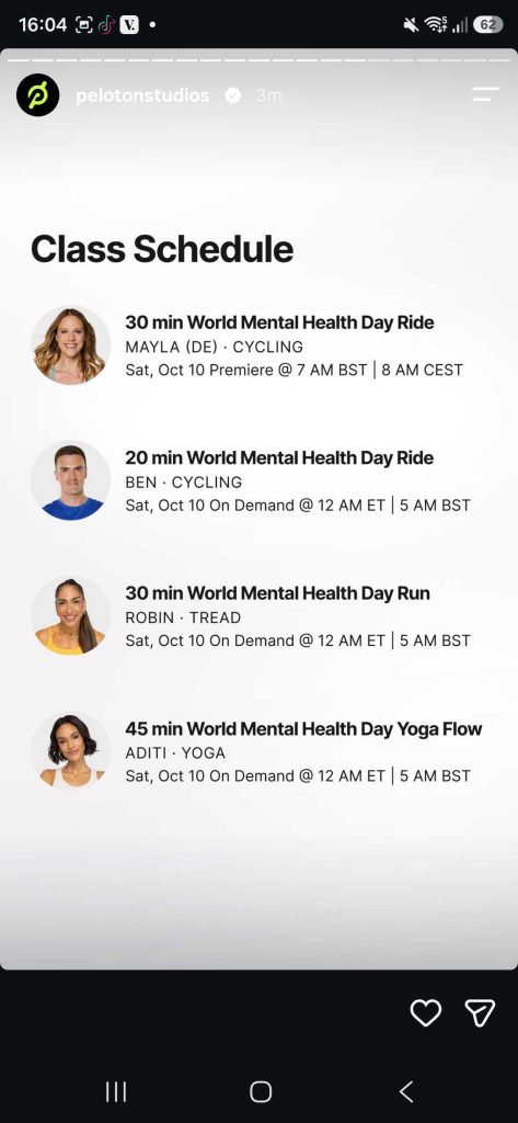 Peloton World Mental Health Day 2026 schedule