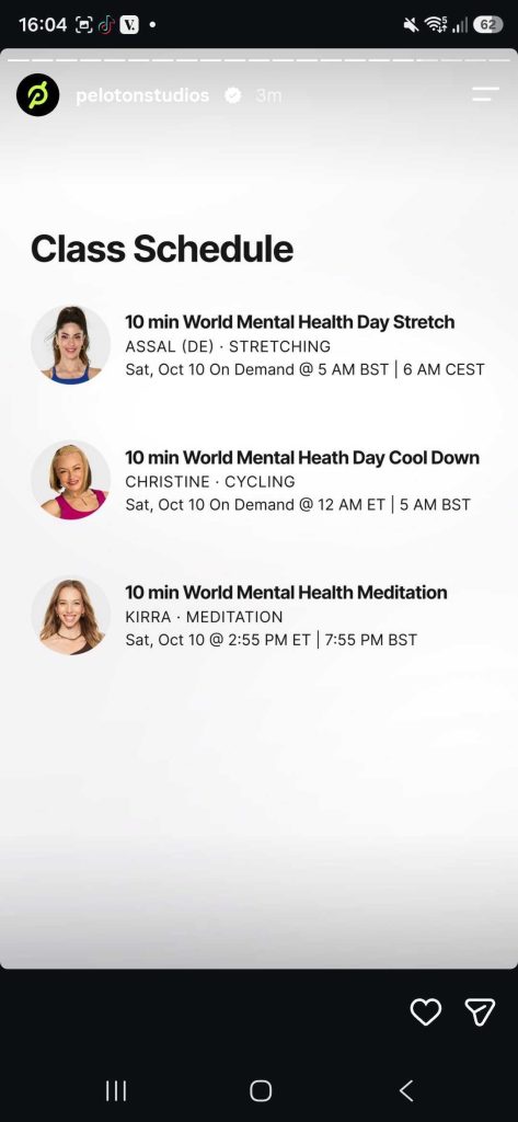 Peloton World Mental Health Day 2026 schedule