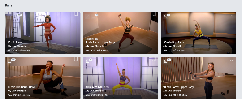 Ally Love Peloversary collection Barre classes section