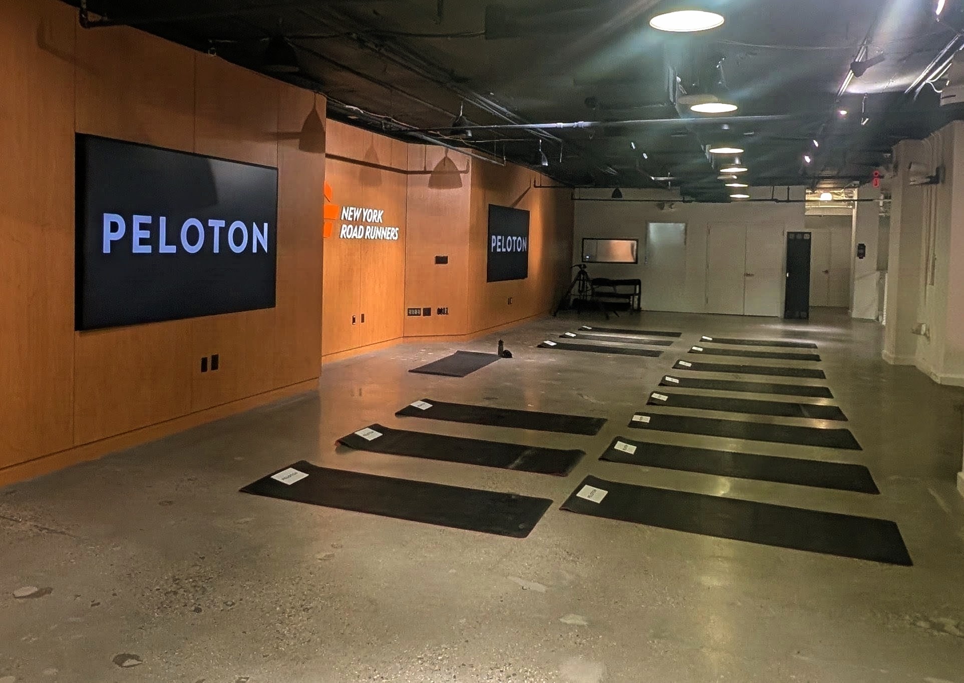 Mats laid out before the Strength for Runners class at the NYRR Run Center